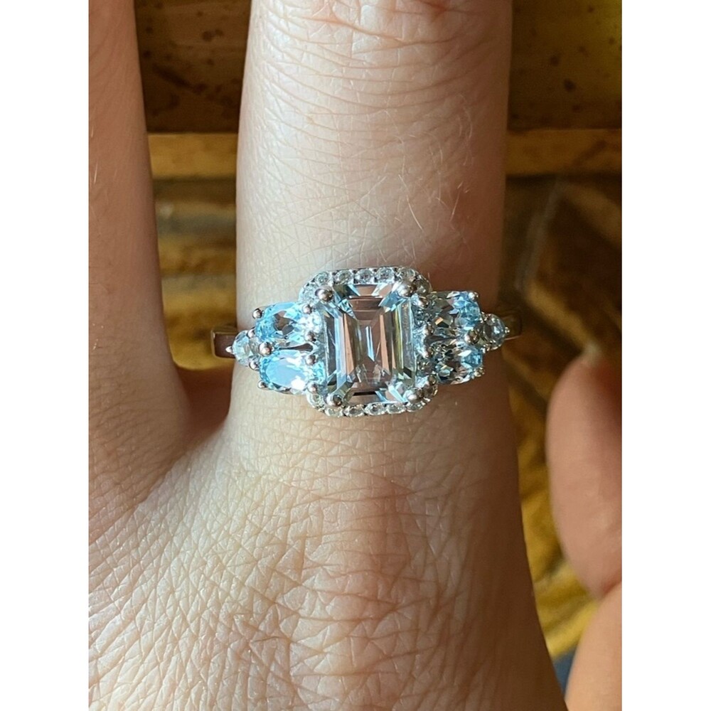 Natural Aquamarine Blue Topaz Sterling Silver Ring Size 10